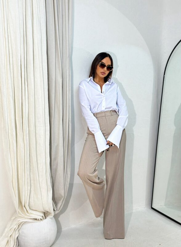INGRID STRIPED BEIGE TRENDY PANTS 5