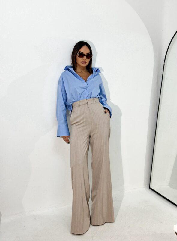 INGRID STRIPED BEIGE TRENDY PANTS 1